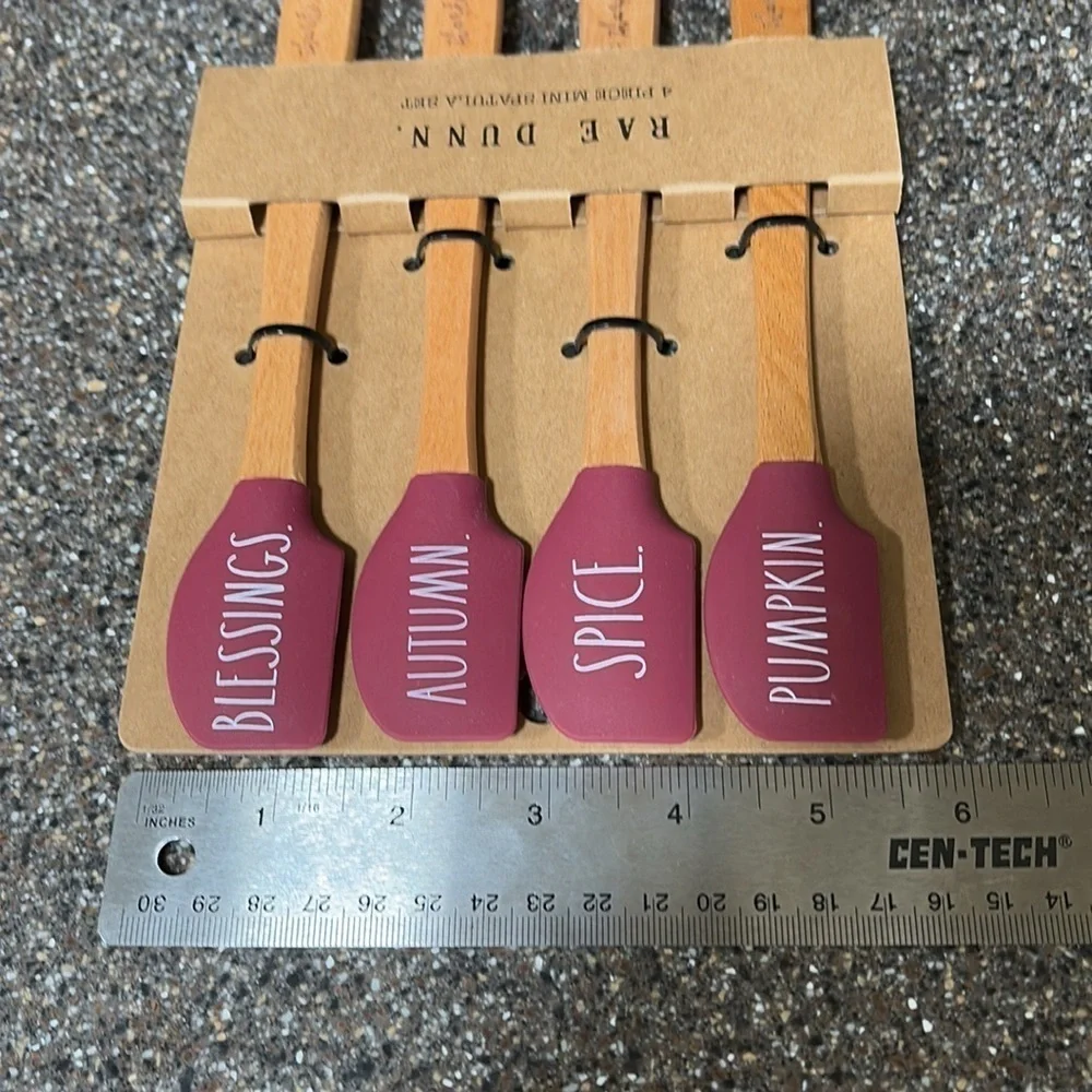 NEW RAE DUNN FALL MINI SILICONE SPATULAS W/ WOODEN HANDLES SET OF 4